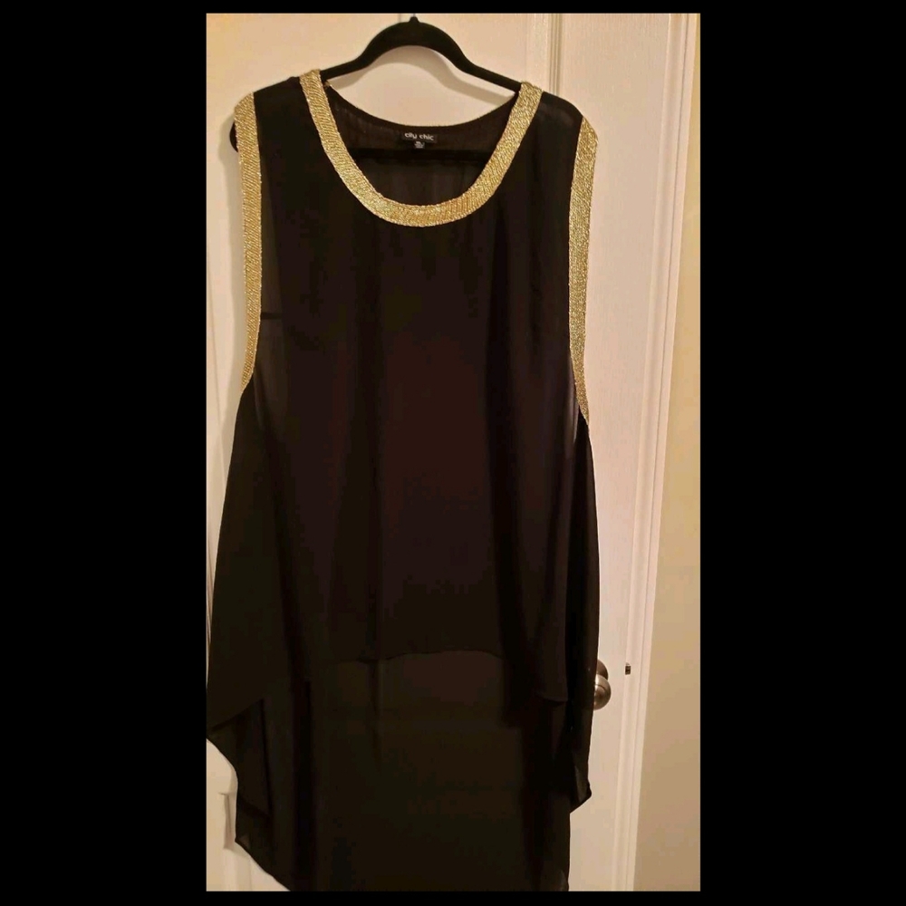 City Chic Black Sleeveless Top with Gold Trim 2x
